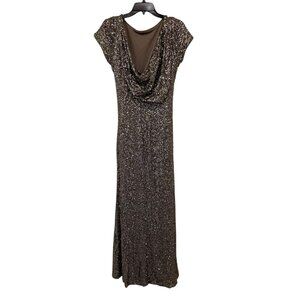 Betsy Adam Sequin Evening Gown With Cowl Back & Cap Sleeves 53" Size 16W USA